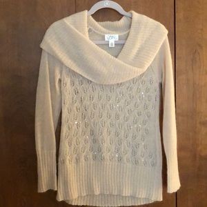 Champagne colored cowl neck sweater